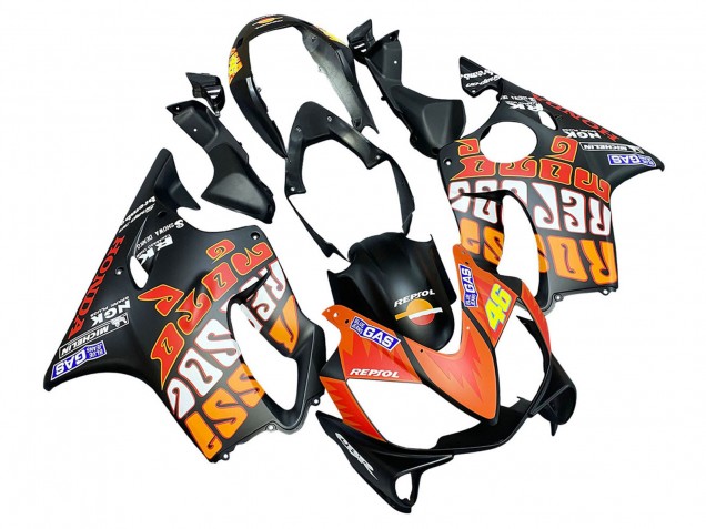 Billige Honda CBR600 F4i Motorrad Verkleidung 2004-2007 - Matt Schwarz Orange Rossi