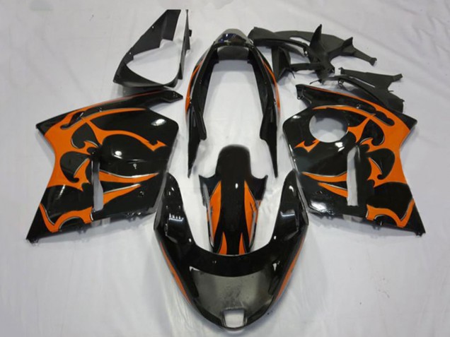 Billige Honda CBR1100XX Blackbird Motorrad Verkleidung 1996-2007 - Glanzendes Schwarz Orange Flamme