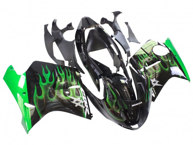 Billige Honda CBR1100XX Blackbird Motorrad Verkleidung 1996-2007 - Glanzendes Schwarz Grun Flamme
