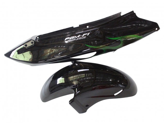 Billige Honda CBR1100XX Blackbird Motorrad Verkleidung 1996-2007 - Glanzendes Schwarz Grun Flamme