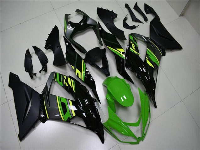Billige Kawasaki ZX6R Motorrad Verkleidung 2013-2018 - Grun Gelb Glanzendes Schwarz Matt Schwarz