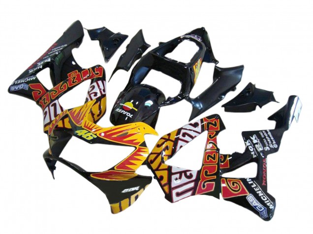 Billige Honda CBR900RR 929 Motorrad Verkleidung 2000-2001 - Glanzendes Schwarz Orange Repsol Rossi