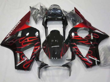 Billige Honda CBR900RR 954 Motorrad Verkleidung 2002-2003 - Glanzendes Schwarz Rot Flamme
