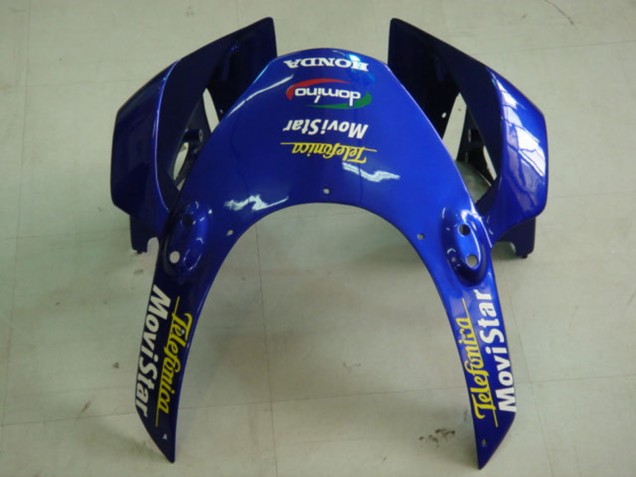Billige Honda CBR900RR 954 Motorrad Verkleidung 2002-2003 - Blau Gelb Glanzendes Schwarz Telefonica MoviStar Castrol