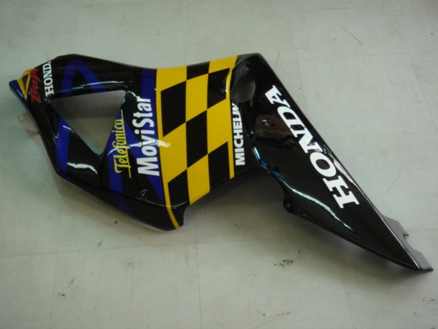 Billige Honda CBR900RR 954 Motorrad Verkleidung 2002-2003 - Blau Gelb Glanzendes Schwarz Telefonica MoviStar Castrol