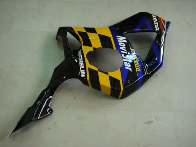 Billige Honda CBR900RR 954 Motorrad Verkleidung 2002-2003 - Blau Gelb Glanzendes Schwarz Telefonica MoviStar Castrol