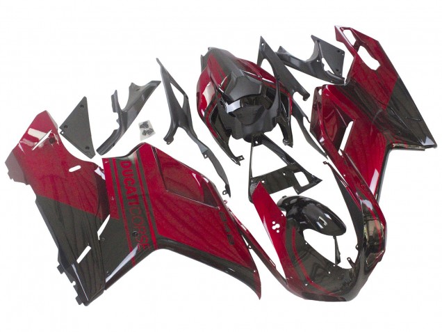 Billige Ducati 848 Motorrad Verkleidung 2007-2014 - Rot Glanzendes Schwarz