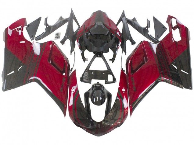 Billige Ducati 848 Motorrad Verkleidung 2007-2014 - Rot Glanzendes Schwarz