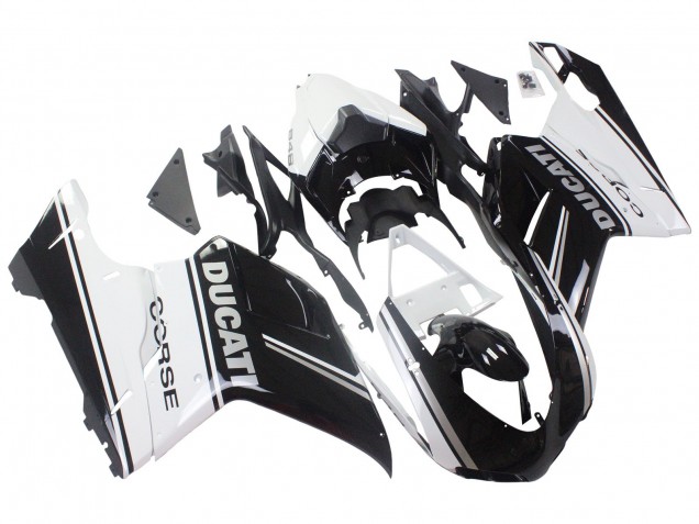 Billige Ducati 848/1098/1198 Motorrad Verkleidung 2007-2014 - Weiss Glanzendes Schwarz Corse
