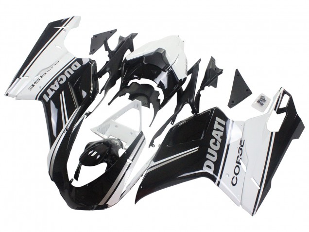 Billige Ducati 848/1098/1198 Motorrad Verkleidung 2007-2014 - Weiss Glanzendes Schwarz Corse