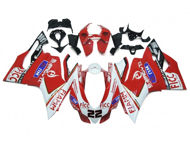 Billige Ducati 1199 Motorrad Verkleidung 2011-2014 - Weiss Rot Glanzendes Schwarz Fiamm Ficc 22