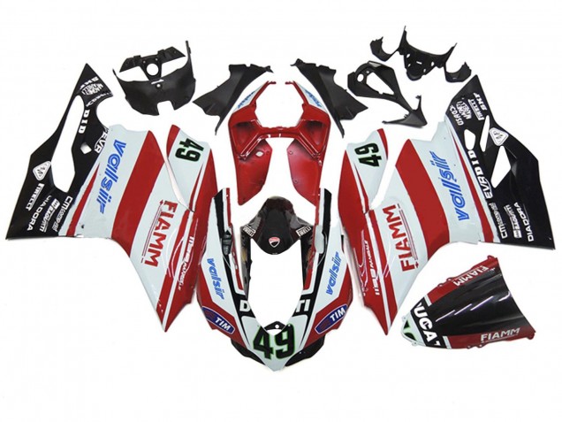 Billige Ducati 1199 Motorrad Verkleidung 2011-2014 - Weiss Rot Glanzendes Schwarz Valsir Fiamm 49