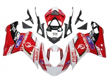 Billige Ducati 1199 Motorrad Verkleidung 2011-2014 - Weiss Rot Glanzendes Schwarz Ficc Fiamm