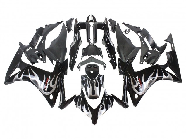 Billige Honda CBR500R Motorrad Verkleidung 2013-2015 - Glanzendes Schwarz Silber Flamme