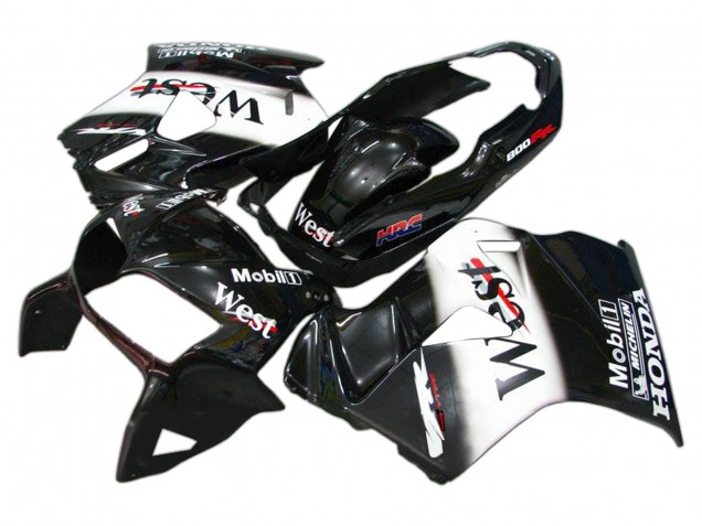 Billige Honda VFR 800 Motorrad Verkleidung 1998-2001 - Glanzendes Schwarz Weiss West HRC