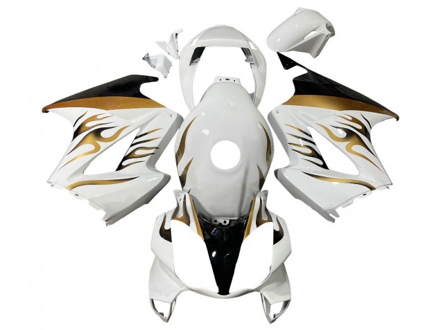 Billige Honda VFR 800 Motorrad Verkleidung 2002-2013 - Weiss Gold Flamme