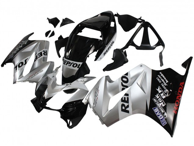 Billige Honda VFR 800 Motorrad Verkleidung 2002-2013 - Silber Glanzendes Schwarz Repsol