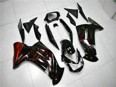 Billige Kawasaki EX650 Motorrad Verkleidung 2006-2008 - Glanzendes Schwarz Rot Flamme