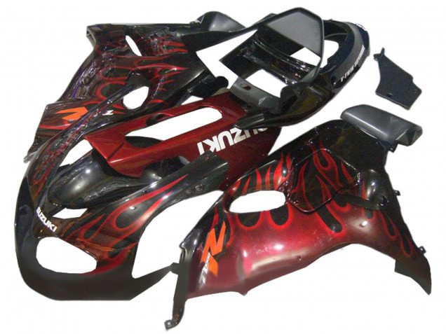 Billige Suzuki TL1000R Motorrad Verkleidung 1998-2003 - Glanzendes Schwarz Rot Flamme