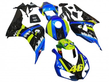 Billige Honda CBR1000RR Motorrad Verkleidung 2006-2007 - Blau Fluoreszierendes Grun Glanzendes Schwarz Hai 46