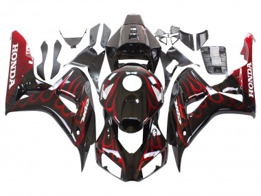 Billige Honda CBR1000RR Motorrad Verkleidung 2006-2007 - Glanzendes Schwarz Rot Flamme