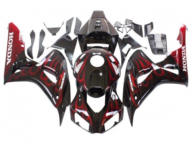 Billige Honda CBR1000RR Motorrad Verkleidung 2006-2007 - Glanzendes Schwarz Rot Flamme
