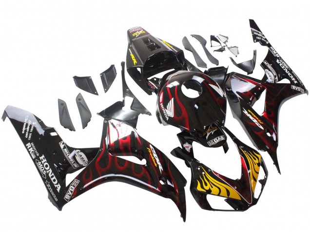Billige Honda CBR1000RR Motorrad Verkleidung 2006-2007 - Glanzendes Schwarz Gelb Rot Flamme
