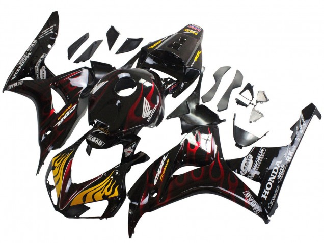 Billige Honda CBR1000RR Motorrad Verkleidung 2006-2007 - Glanzendes Schwarz Gelb Rot Flamme