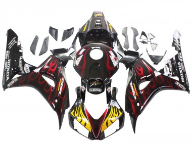 Billige Honda CBR1000RR Motorrad Verkleidung 2006-2007 - Glanzendes Schwarz Gelb Rot Flamme
