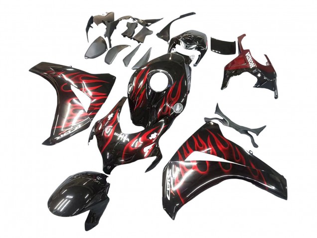 Billige Honda CBR1000RR Motorrad Verkleidung 2008-2011 - Glanzendes Schwarz Rot Flamme