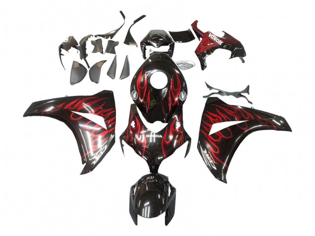 Billige Honda CBR1000RR Motorrad Verkleidung 2008-2011 - Glanzendes Schwarz Rot Flamme