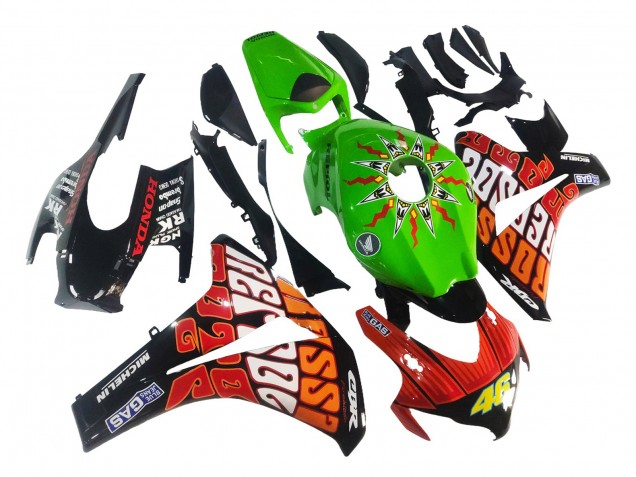 Billige Honda CBR1000RR Motorrad Verkleidung 2008-2011 - Grun Orange Glanzendes Schwarz Rossi Michelin 46