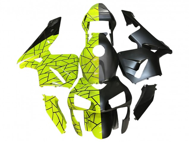 Billige Honda CBR600RR Motorrad Verkleidung 2003-2004 - Fluoreszierendes Grun Matt Schwarz