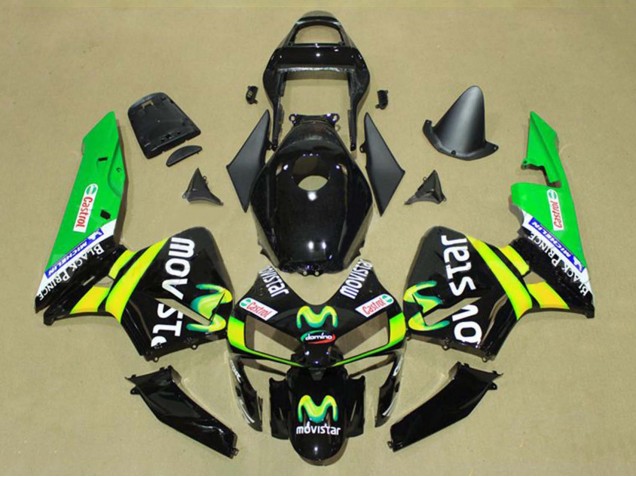 Billige Honda CBR600RR Motorrad Verkleidung 2003-2004 - Glanzendes Schwarz Gelb Grun MoviStar Castrol
