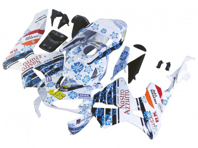 Billige Honda CBR600RR Motorrad Verkleidung 2003-2004 - Weiss Blau Rot Nastro Azzurro 46