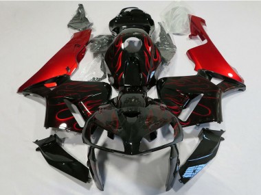 Billige Honda CBR600RR Motorrad Verkleidung 2005-2006 - Glanzendes Schwarz Rot Flamme