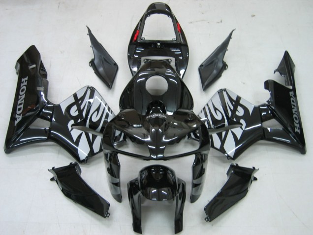 Billige Honda CBR600RR Motorrad Verkleidung 2005-2006 - Glanzendes Schwarz Grau Flamme