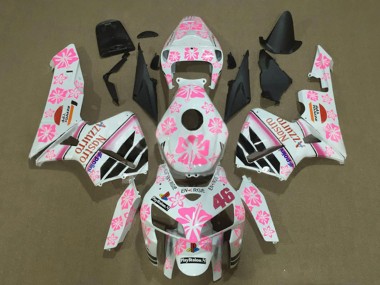 Billige Honda CBR600RR Motorrad Verkleidung 2005-2006 - Weiss mit Rosa Floral Nastro Azzurro 46