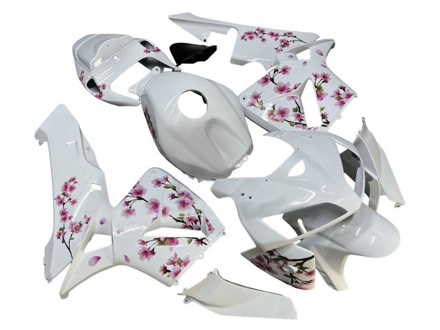 Billige Honda CBR600RR Motorrad Verkleidung 2005-2006 - Weiss mit Cherry Blossom