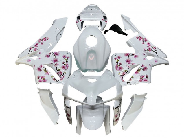 Billige Honda CBR600RR Motorrad Verkleidung 2005-2006 - Weiss mit Cherry Blossom