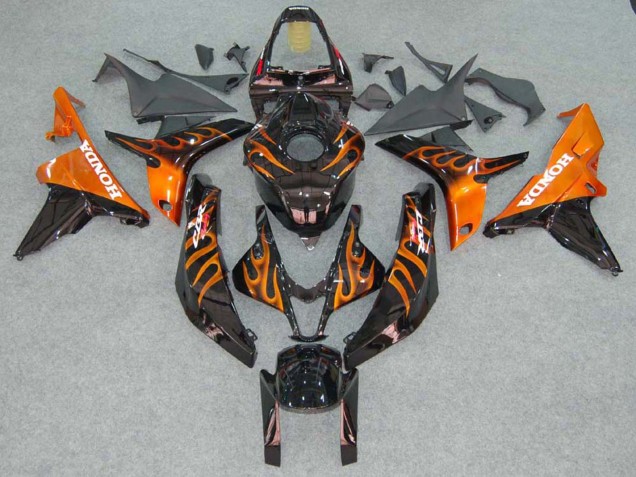 Billige Honda CBR600RR Motorrad Verkleidung 2007-2008 - Glanzendes Schwarz Orange Flamme