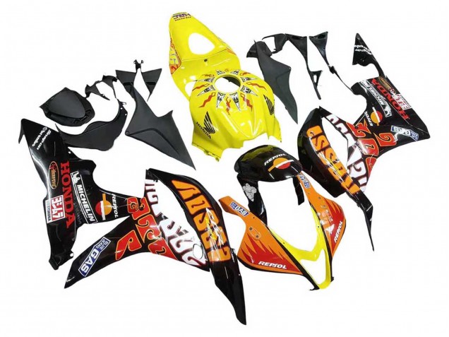 Billige Honda CBR600RR Motorrad Verkleidung 2007-2008 - Gelb Orange Glanzendes Schwarz Rossi Repsol
