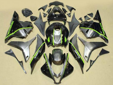 Billige Honda CBR600RR Motorrad Verkleidung 2009-2012 - Silber Glanzendes Schwarz mit Fluoreszierendes Grun Linie