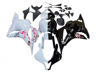 Billige Honda CBR600RR Motorrad Verkleidung 2009-2012 - Weiss Cherry Blossom Glanzendes Schwarz
