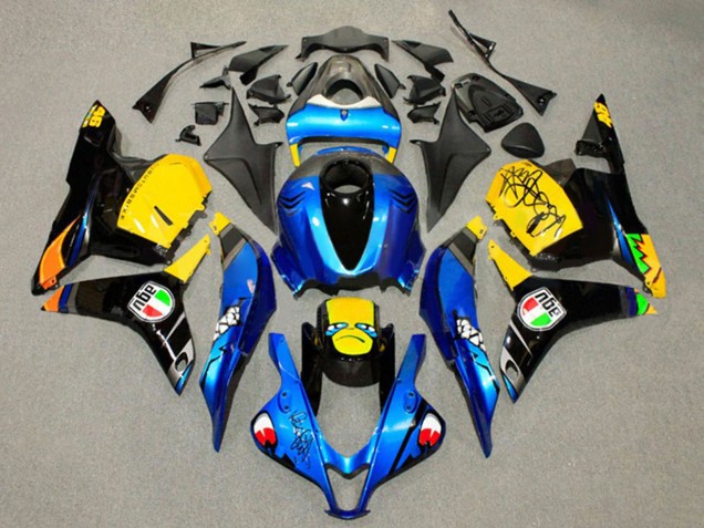 Billige Honda CBR600RR Motorrad Verkleidung 2009-2012 - Blau Gelb Glanzendes Schwarz Hai 46