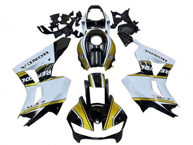 Billige Honda CBR600RR Motorrad Verkleidung 2013-2023 - Weiss Gold Glanzendes Schwarz Repsol
