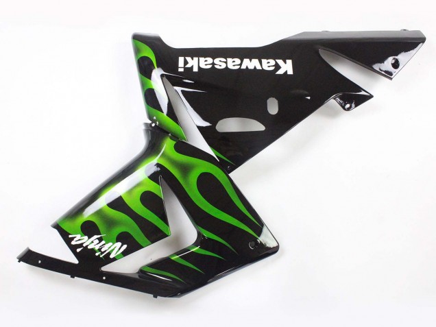 Billige Kawasaki ZX10R Motorrad Verkleidung 2004-2005 - Schwarz mit Gruner Flamme Ninja