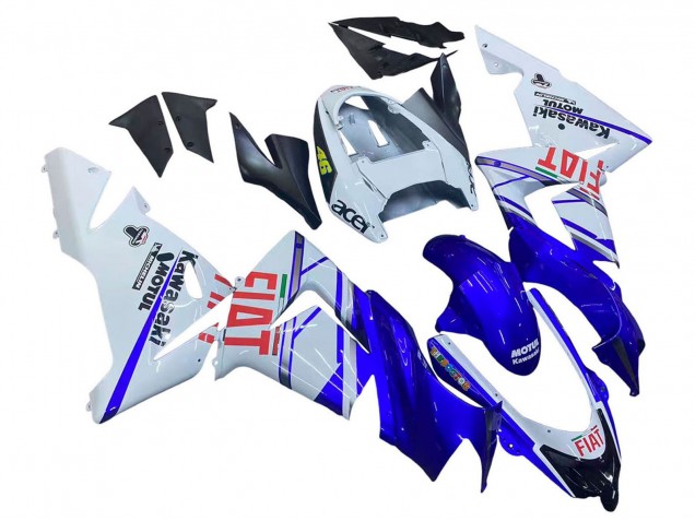 Billige Kawasaki ZX10R Motorrad Verkleidung 2004-2005 - Glanzendes Blau Weiss Fiat Motul