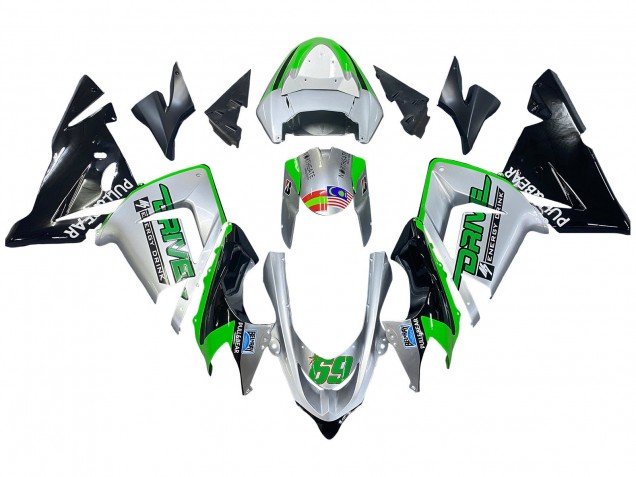 Billige Kawasaki ZX10R Motorrad Verkleidung 2004-2005 - Grun Silber Schwarz 69