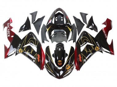 Billige Kawasaki ZX10R Motorrad Verkleidung 2006-2007 - Schwarz Rot Gold BACARDI